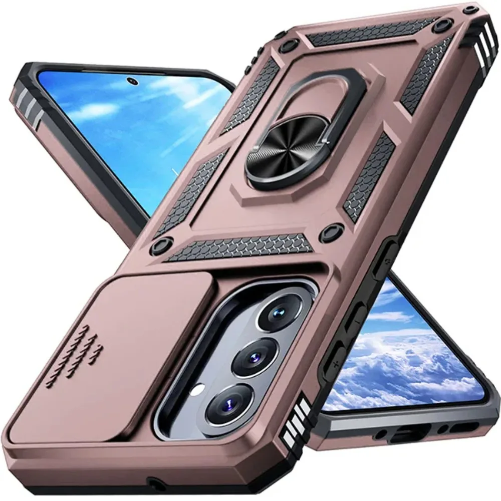 (ouro Rosa, Galaxy S23 Ultra) Capa Protetora Resistente A Quedas Com Anel Magnético (suporte Veicular E Apoio)
