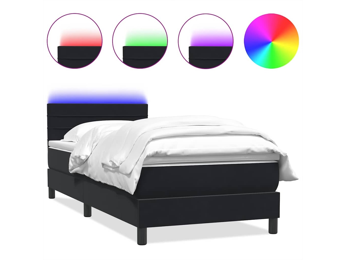 Cama Box Spring com Colchão e Led em Veludo Preto MAISON EXCLUSIVE (90x210 cm)