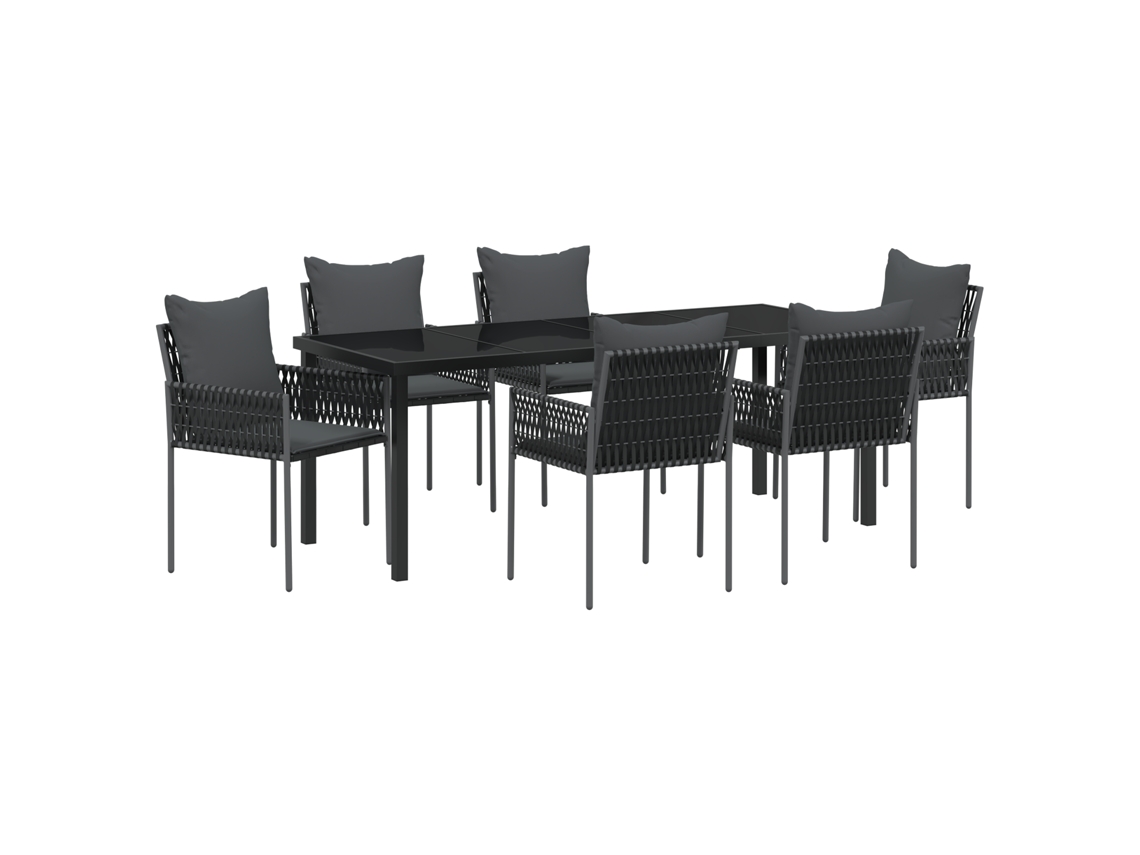 Conjunto 7 Conjunto De Jantar Para Jardim Vidaxl Preto Vime Pe (200 X 80 X 73 Cm)