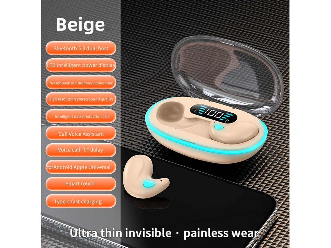 Mini Fones de Ouvido Invisíveis Sem Fio Bluetooth Som Surround Hifi MDUG (bege)