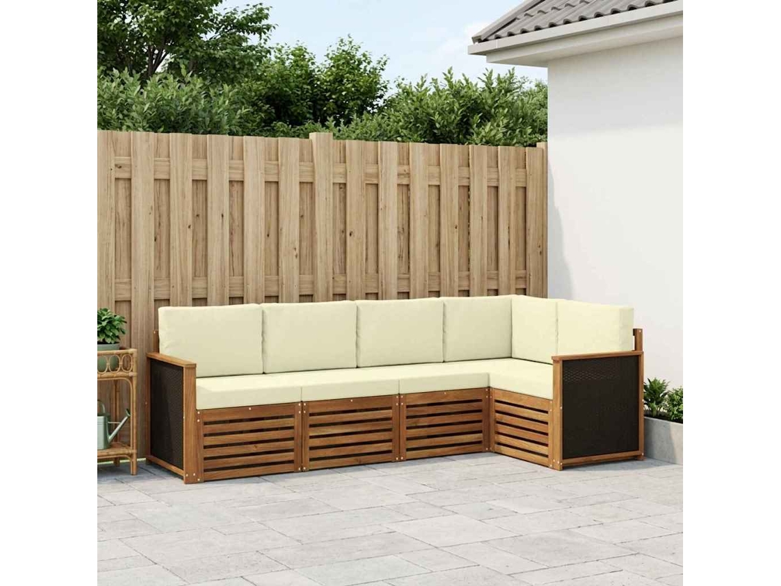 Vidaxl Conjunto De Sofá Sectional Com Almofada 4 Pcs Natural E Creme