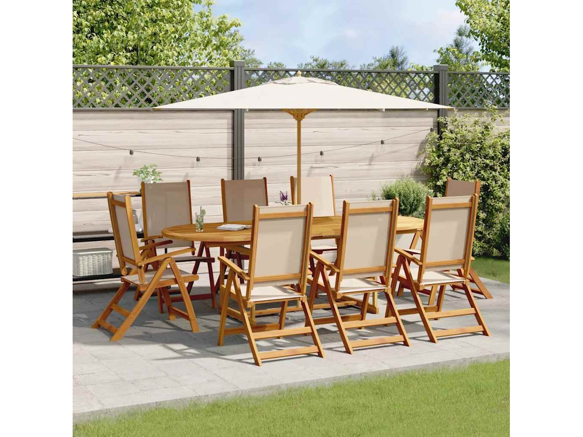 Vidaxl 9 Pcs Conjunto De Jantar Para Jardim Acácia Maciça E Textilene