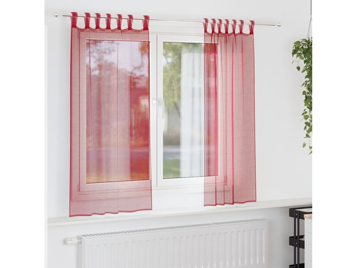 Vidaxl Cortinas De Voile Com Laços 2 Pcs Vermelho Tinto 140x140 Cm