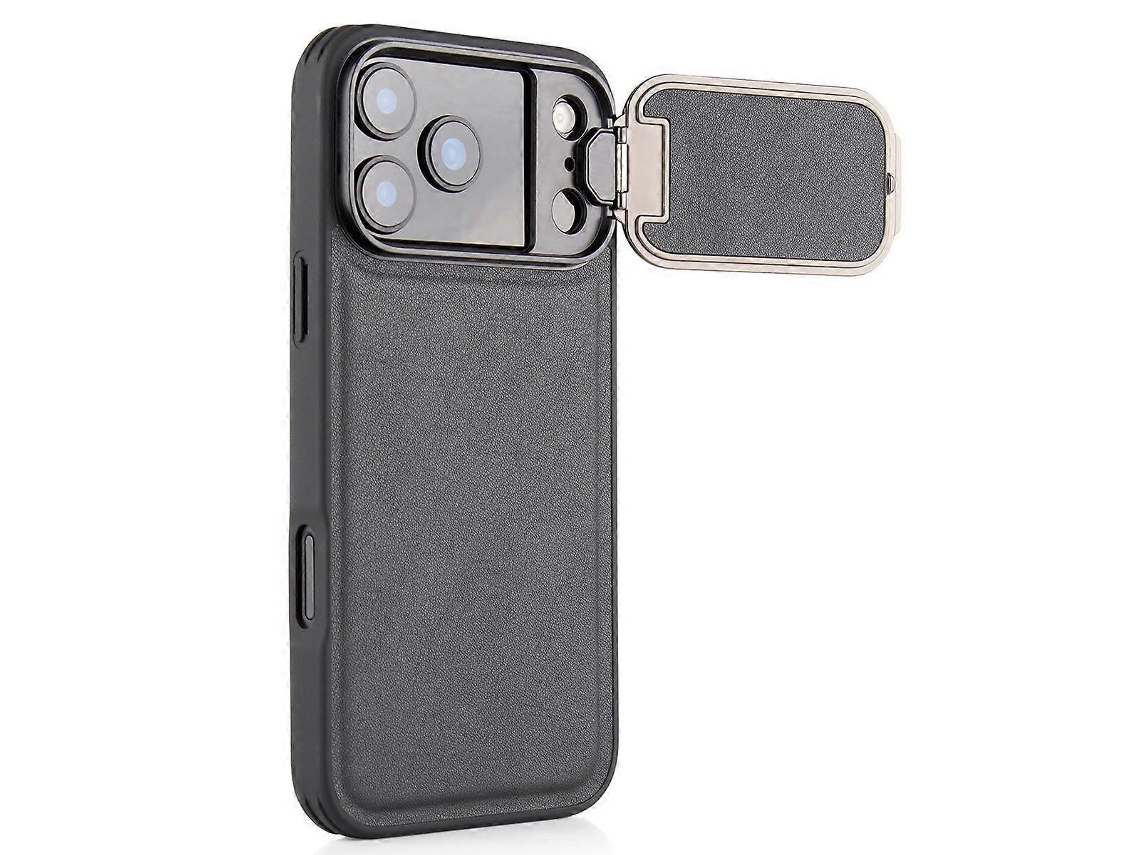 Capa Para Iphone 17 Pro Max Com Suporte Para Lente Quadrada E Padrão De Pele De Cordeiro