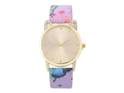 Relógio de Pulso Feminino Fashion de Quartzo com Strass Simples Pulseira Pu Rosa