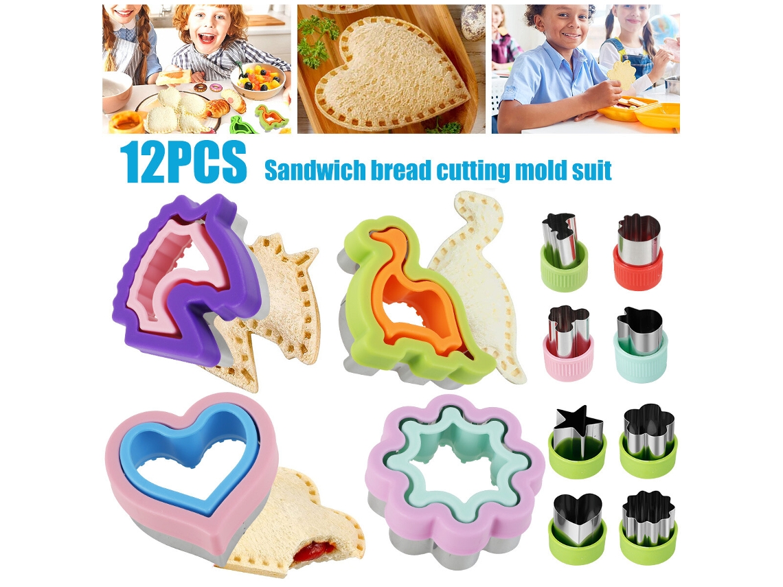 Conjunto de 12 Cortadores de Sanduíche para Crianças, Aço Inoxidável, Biscoito, Frutas SUNNY SPACES