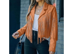 Jaqueta Fringe Feminina Estilo Cowboy De Courro Falso Camurça Manga Longa Com Tasséis Cardigan Amarelo