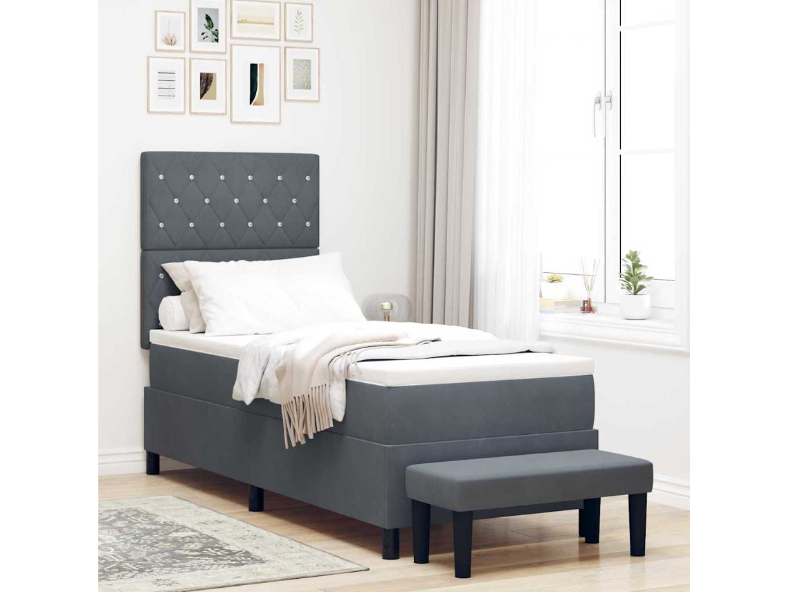 Vidaxl Cama Box Com Cabeceira Cinzento Escuro 200 X 80 Cm Veludo