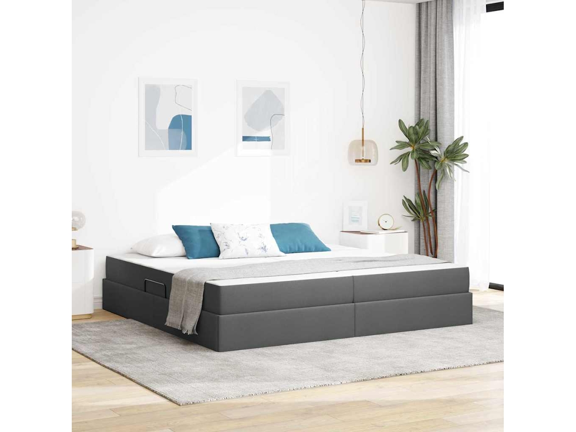 Vidaxl Cama Com Arrumação E Colchão Cinza Escuro 200 X 200 Cm
