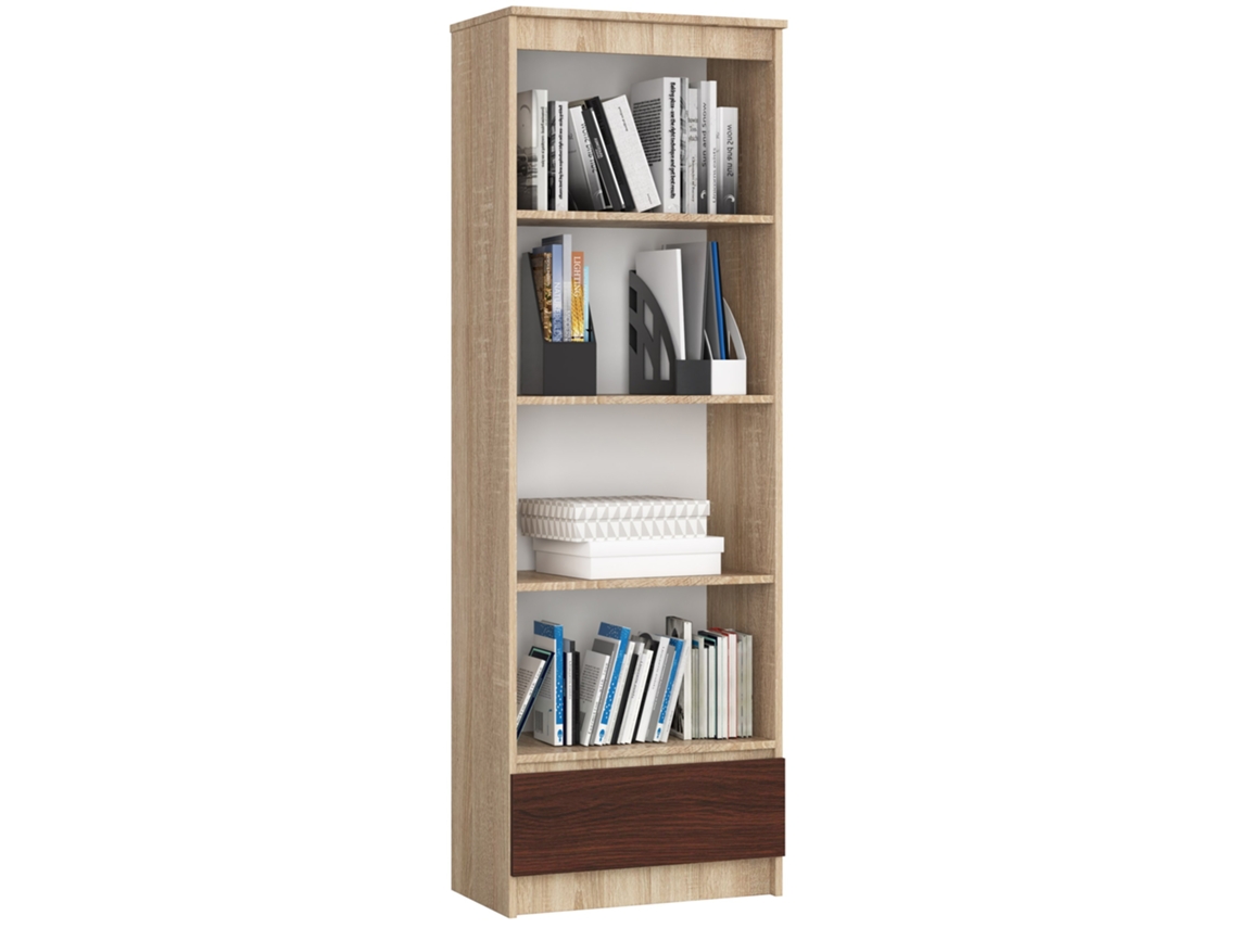 Estante Akord R60 Carvalho Sonoma, 60 Cm, 1 Gaveta, Frente Na Cor Wenge, 4 Prateleiras, 60 × 35 × 180 Cm