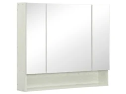 Armário do Banheiro com Espelho 3 Portas Prateleira e Compartimento Ajustáveis 90x15x75 Cm Branco Ge