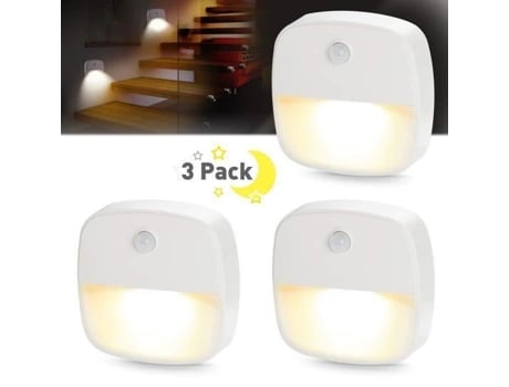 Pacote de 3 LED Wall Night Light Sensor de movimento Sensor de luz Iluminação interna para quarto de bebê, sala de estar, garagem Zisonix