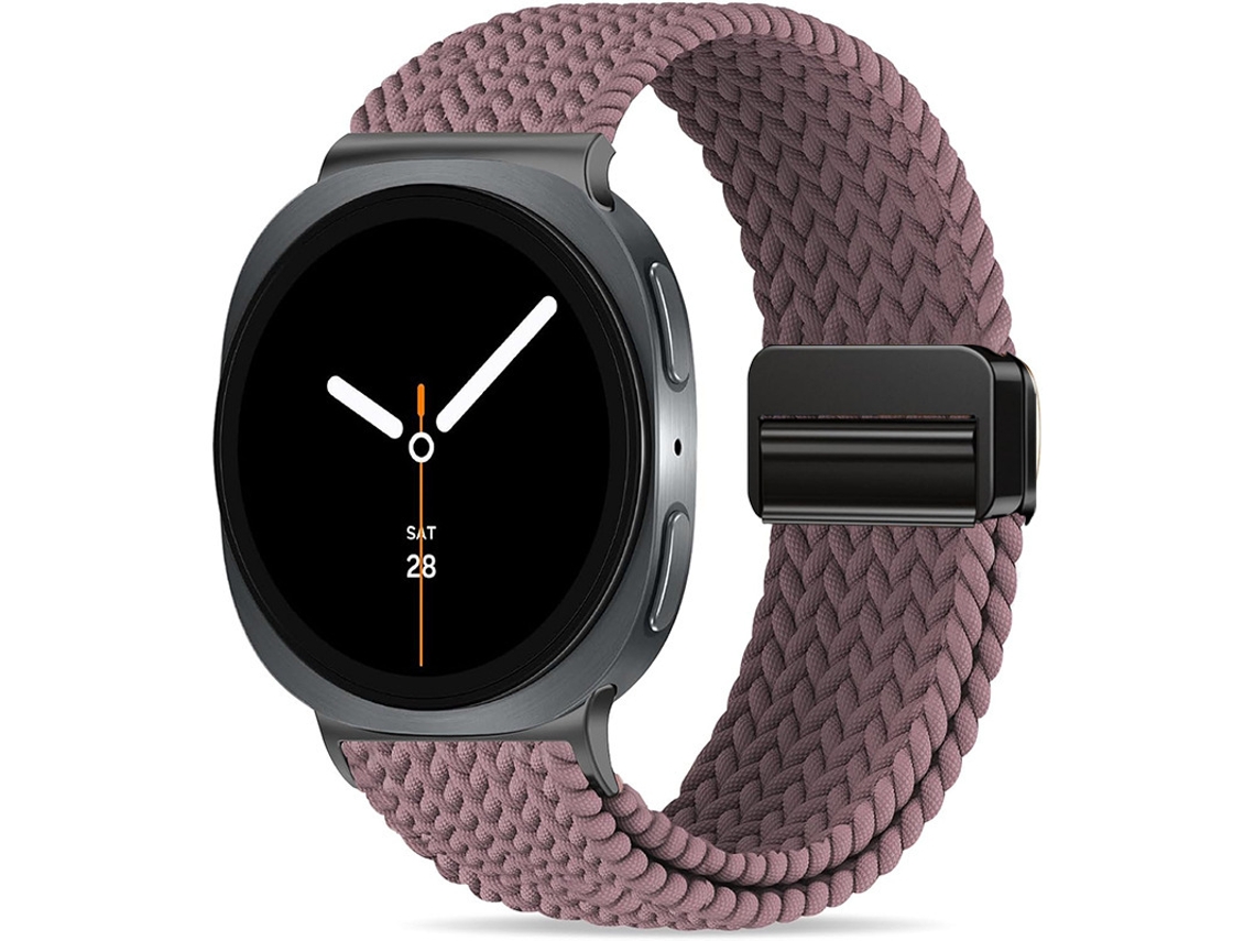Pulseira de Nylon Trançado Com Data Magnética Para Samsung Galaxy Watch8 Classic Design Elástico Roxo Fumaçado Efeito