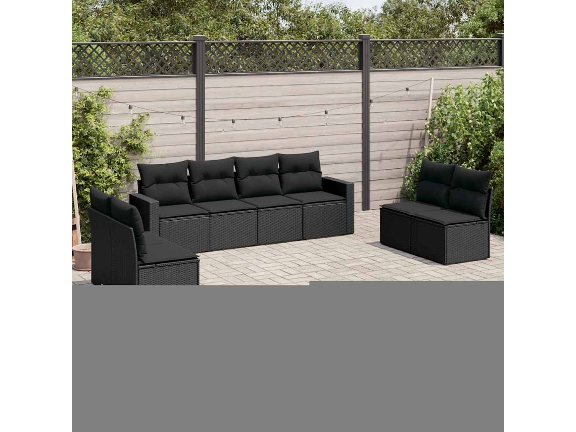 Vidaxl 8 Pcs Conjunto Sofás De Jardim Com Almofadões Vime Pe Preto