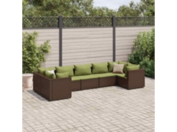 Vidaxl 7 Pcs Conjunto Lounge De Jardim C/ Almofadões Vime Pe Castanho