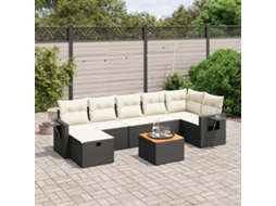 Vidaxl 8 Pcs Conjunto Sofás De Jardim Com Almofadões Vime Pe Preto