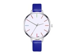 Relógio de Pulso Feminino Simples com Pulseira de Couro Pu e Movimento de Quartzo Azul