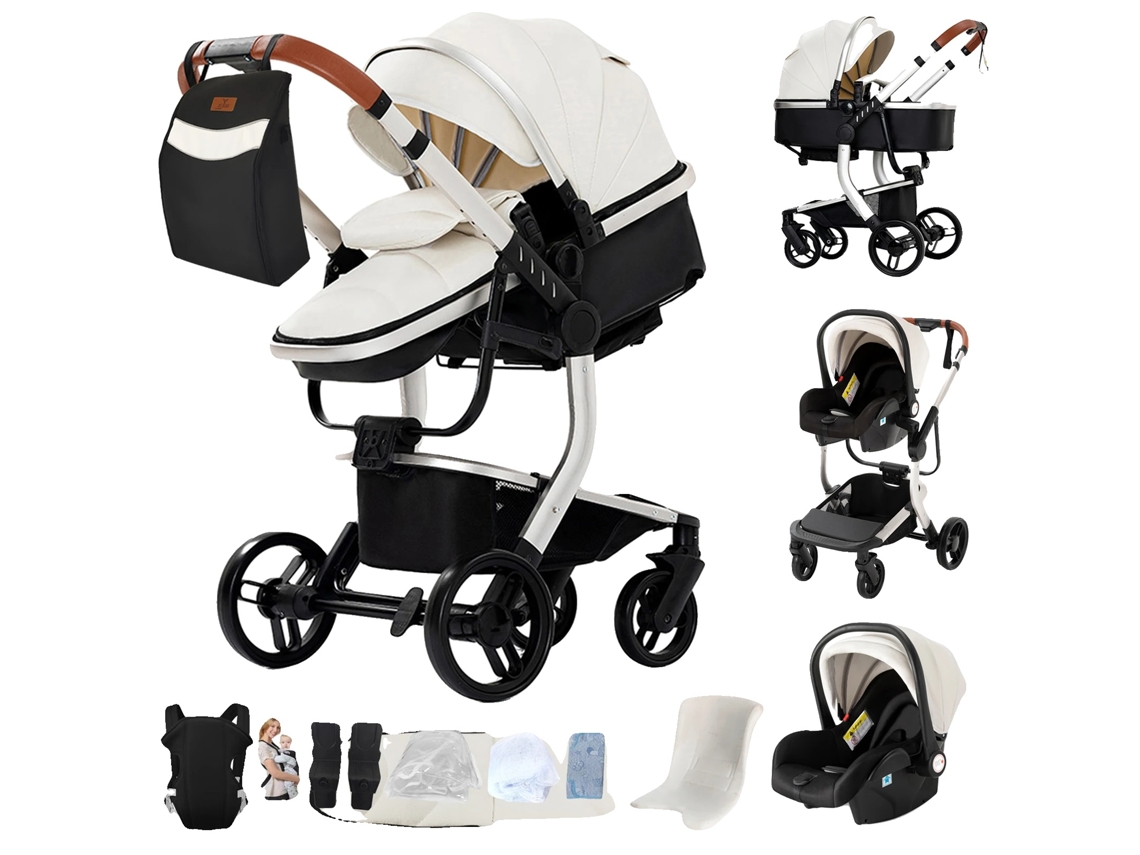Carrinho De Bebê, Design 3 Em 1, Impermeável E À Prova De Vento, Branco