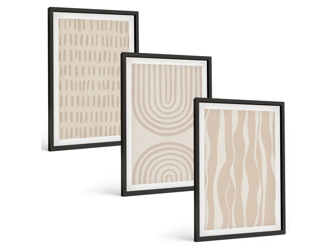 Conjunto De Pinturas Padrões Abstratos Bege Espelharte (3 Peças 40x60 Cm)