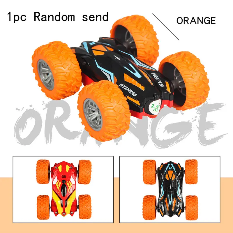 (laranja) Carro acrobático com controle eletrônico, veículo off-road com giro de 360 graus e capacidade de mudança de direção para ambos os lados.