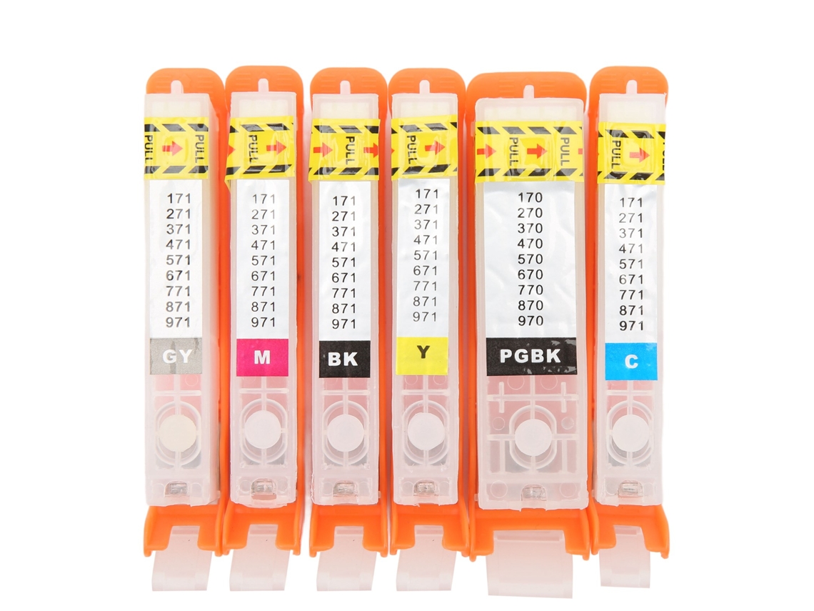 2026 kit de 6 Cartuchos de Tinta para Impressora com Chip Permanente Refilável Bk C M Y Gy 170 171