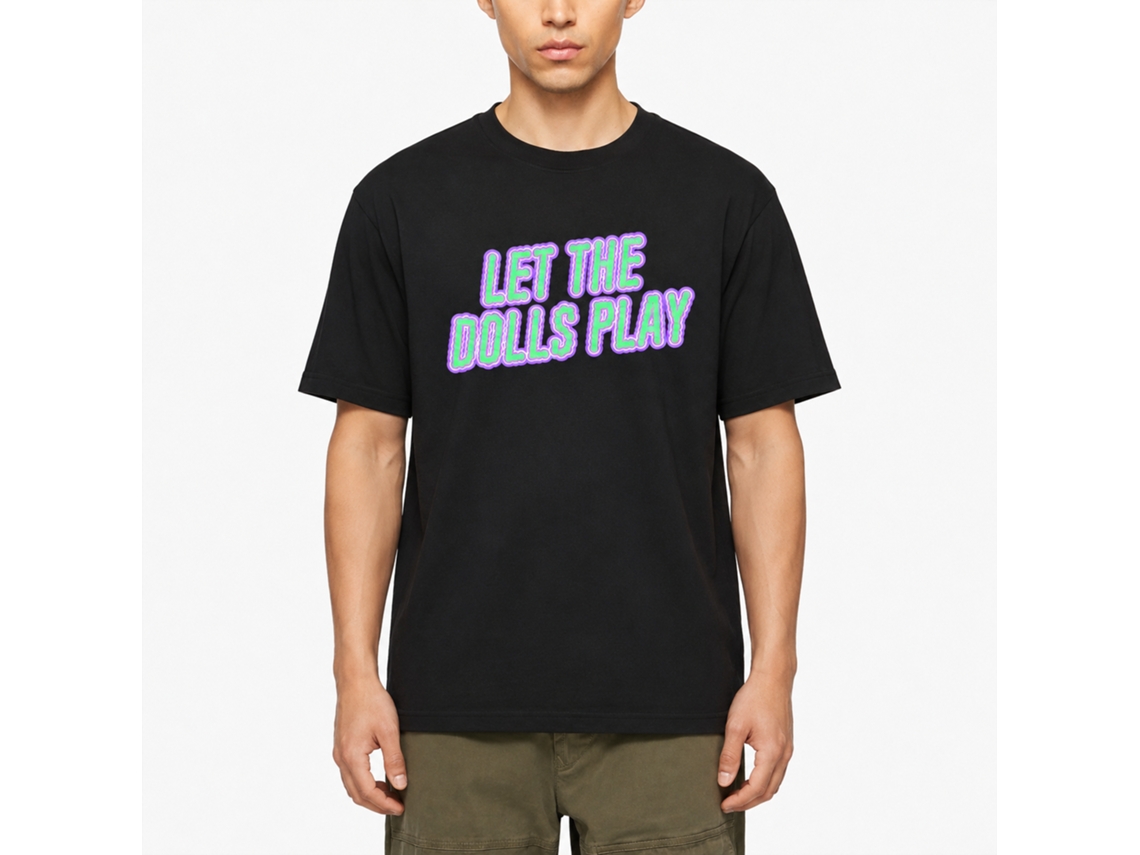 Camiseta preta Rockinstone Let The Dolls Play Baller FC com design exclusivo de designer.