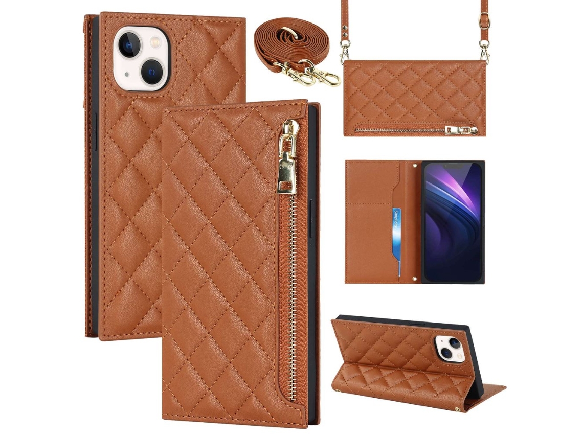 Capa Pega Inch Para Iphone 13 Pele Sintética Castanho
