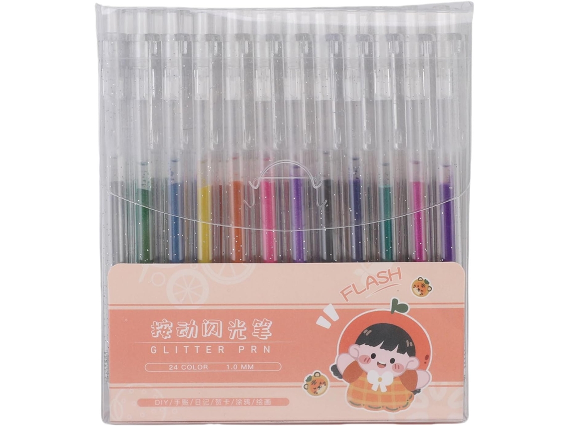 Conjunto De 24 Canetas Gel Com Glitter Qcwwy, Ponta 1mm, Caneta Tinta