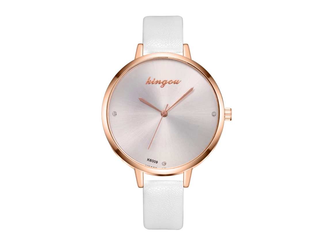 Relógio de Pulso Feminino de Quartzo com Pulseira de Couro Pu Estilo Leisure Branco