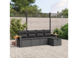 Conjunto de sofá de jardim de 5 peças com almofadas Vime Pe Black Lovely Home