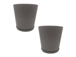 Conjunto De 2 Vasos Canelados De Plástico Com Pires E Drenagem Integrada