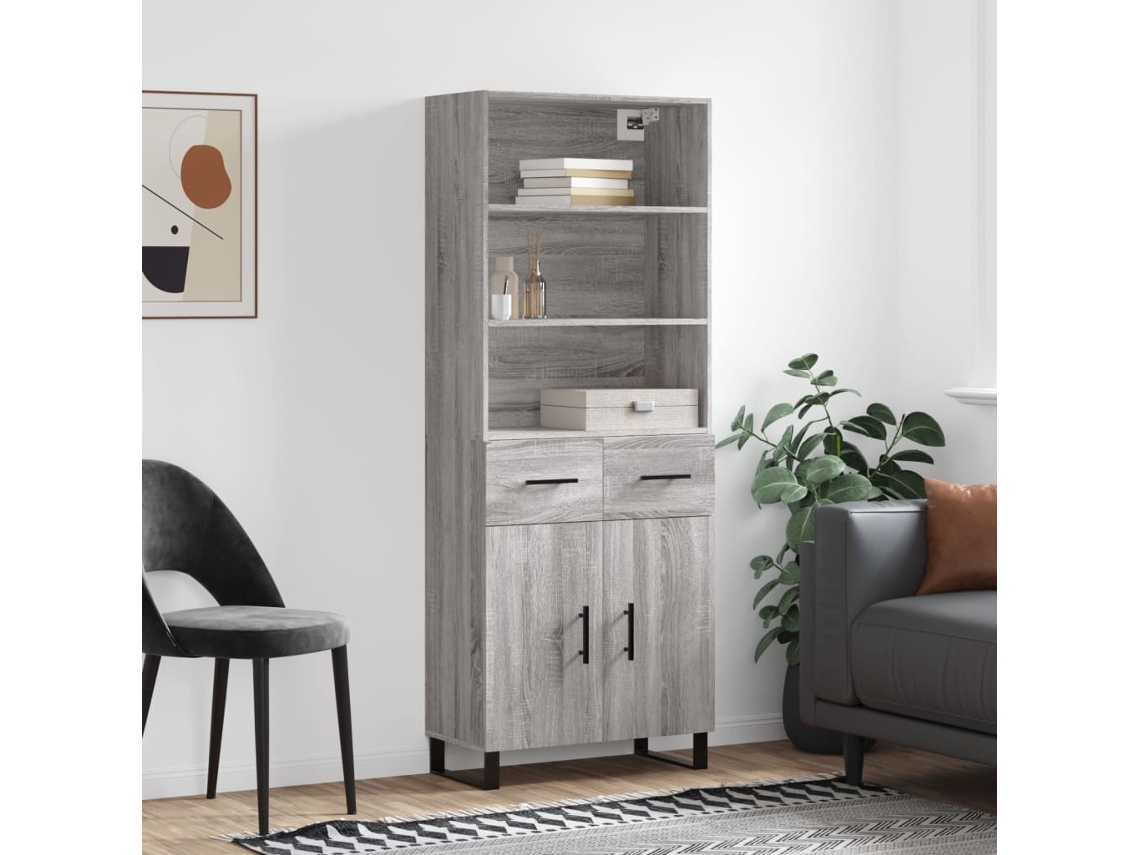 Vidaxl Armário Alto 69,5x34x180 Cm Derivados De Madeira Sonoma Cinza