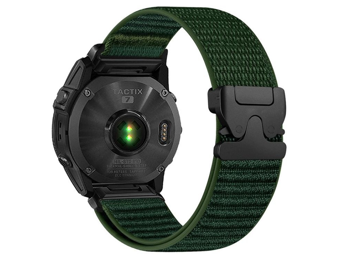 Bracelete Para Garmin (20mm) - Nylon Trançado - Estampa De Montanha - Fivela De Paraquedas - Ponteiras De Metal Verde Abeto
