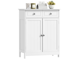 Armário De Banheiro Com 2 Gavetas E Porta Dupla, Prateleira Ajustável 60x30x75cm, Branco