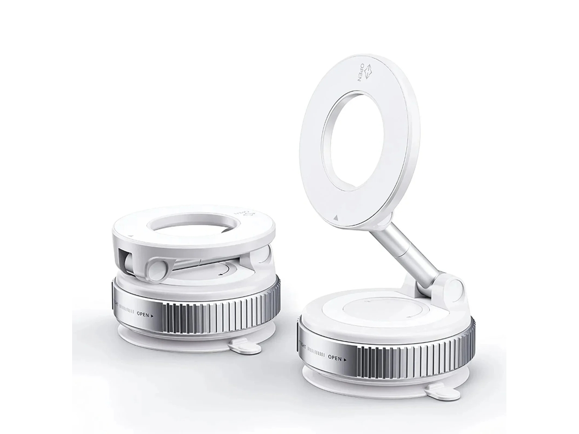 Suporte Magnético Super Resistente Para Celular, Dobrável, Ajustável Em 360°, Com Fixação Por Ventosa Para Carro, Mesa E Banheiro.