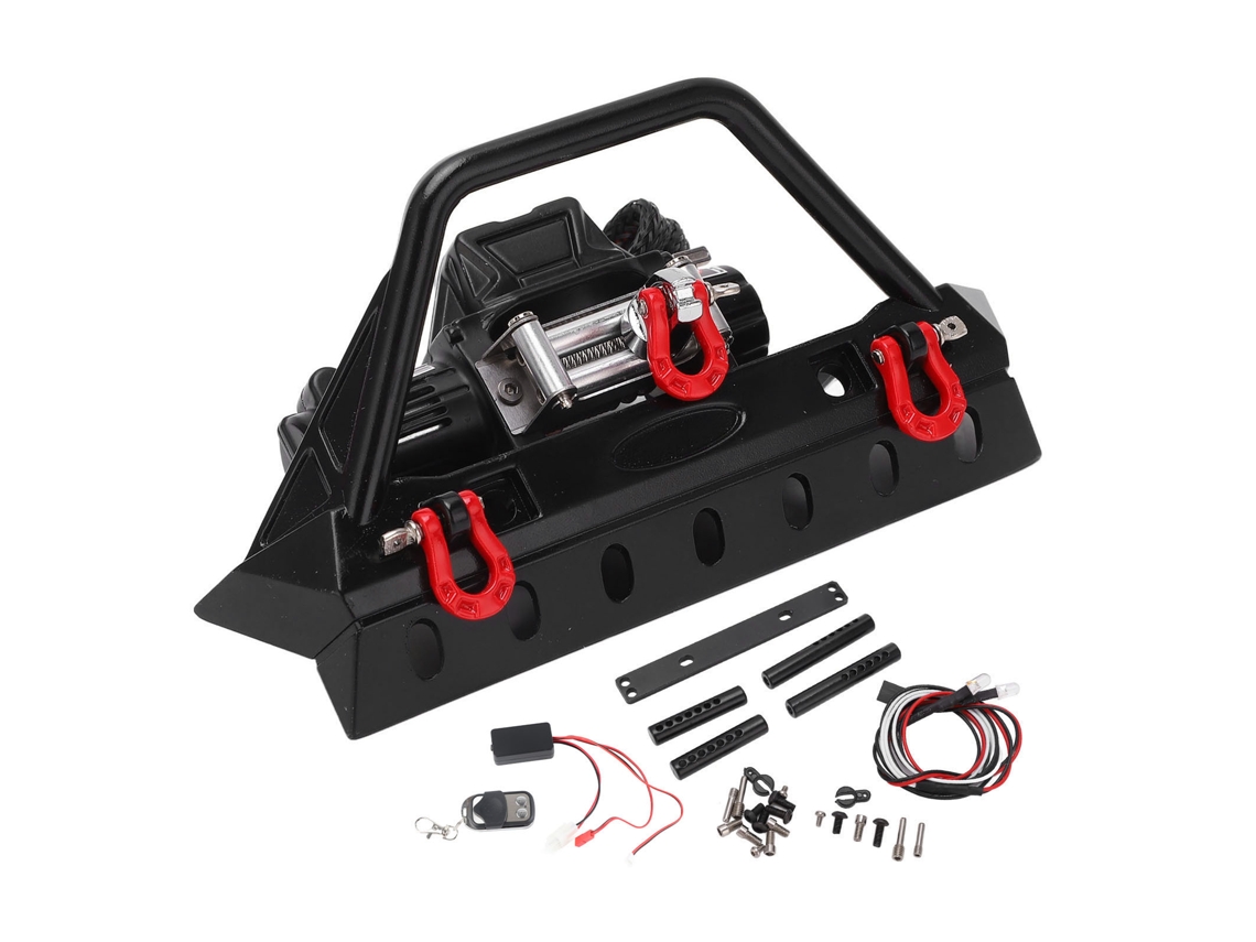 Mali para choque Dianteiro com Guincho e Luz Led de Metal para Carro de Escalada Rc Acessórios de Substituição