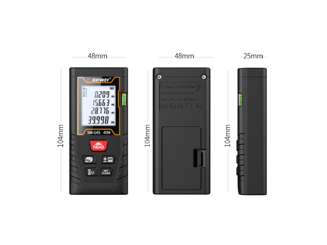 Medidor Laser 40m Digital Mini Com Nível De Bolha Para Comprimento, Área E Volume