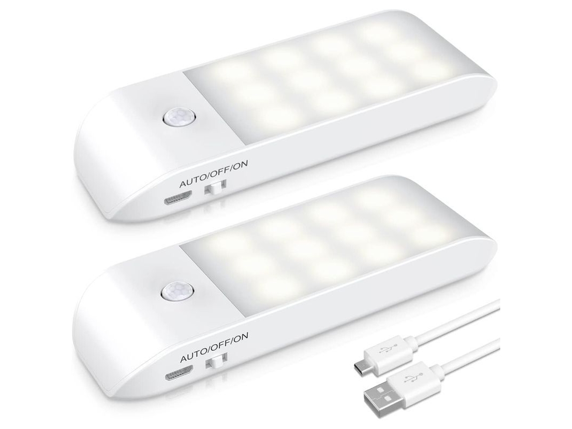 Luz Noturna Com Sensor De Movimento Interno, Recarregável Usb, 3 Modos (on/auto/off)