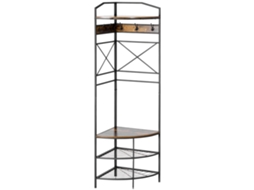 Cabideiro de chão cantoneira com banco e sapateira, estilo industrial, 50x50x183cm, marrom BTFORUS