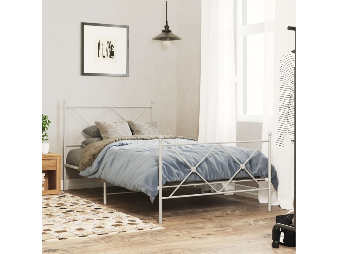 Vidaxl Estrutura De Cama Com Cabeceira E Pés 100x200 Cm Metal Branco