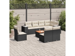 9 Pcs Conjunto De Sofás P/ Jardim C/ Almofadões Vime Pe Preto Dkd Home Decor