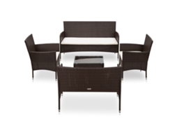 Conjunto 5 Peças Lounge Jardim C/ Almofadões Vime Pe Marrom Dkd Home Decor
