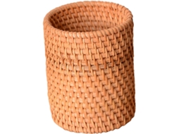 Porta-lápis com design Trançado, organizador de mesa redondo multifuncional em rattan.
