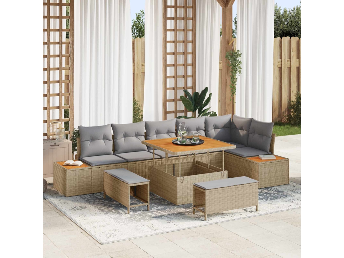 Vidaxl Conjunto De Sofá De Jardim 9 Pcs Bege E Cinza Claro