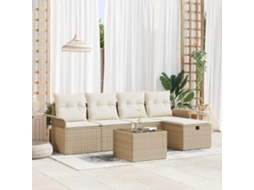 Vidaxl Conjunto De Sofá De Jardim 6 Unid. Bege E Creme Vime Pe