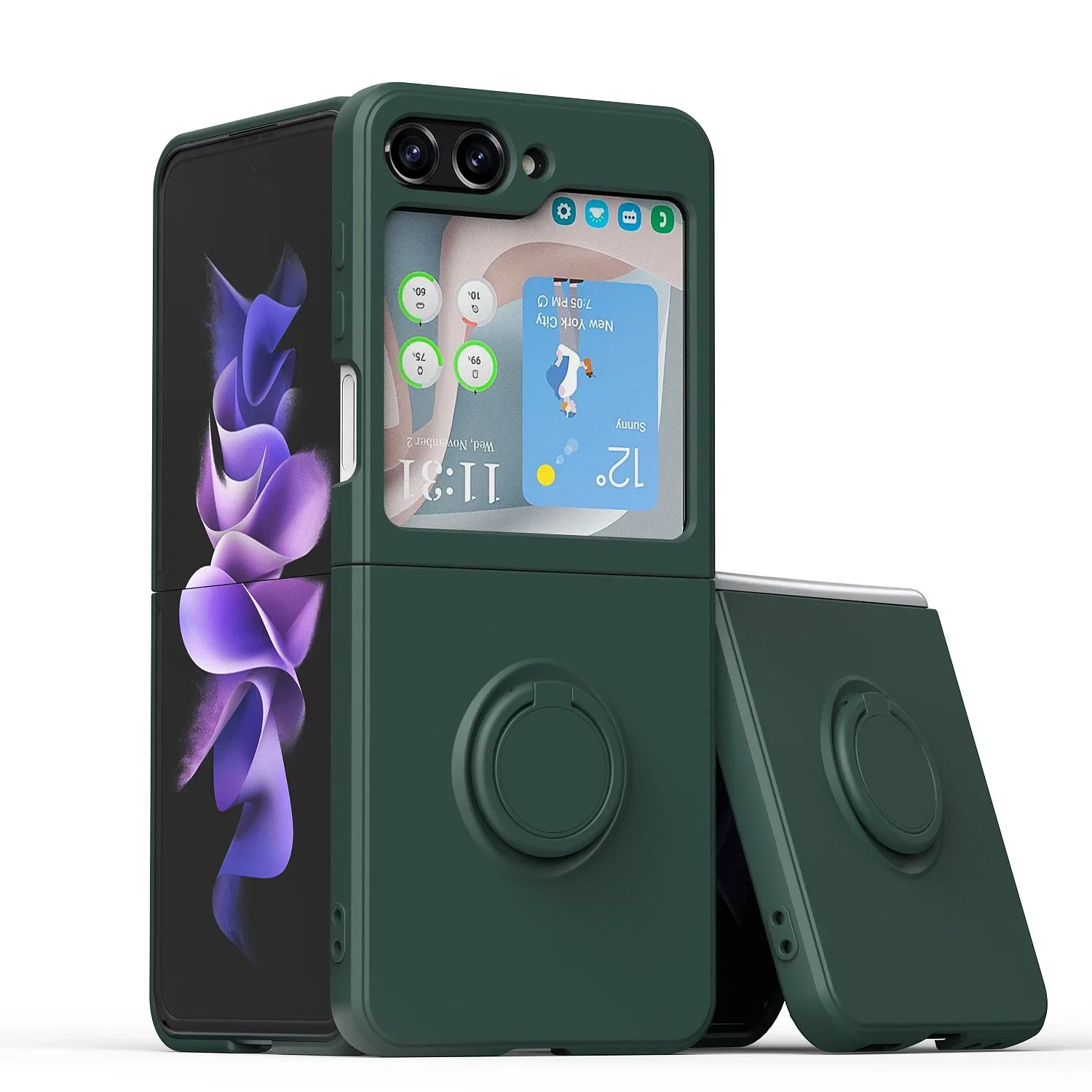 (verde Escuro, Galaxy Z Flip4) Capa Protetora De Silicone Líquido, Anti-choque E Antiderrapante, Suporte De Anel, Material Tpu Macio