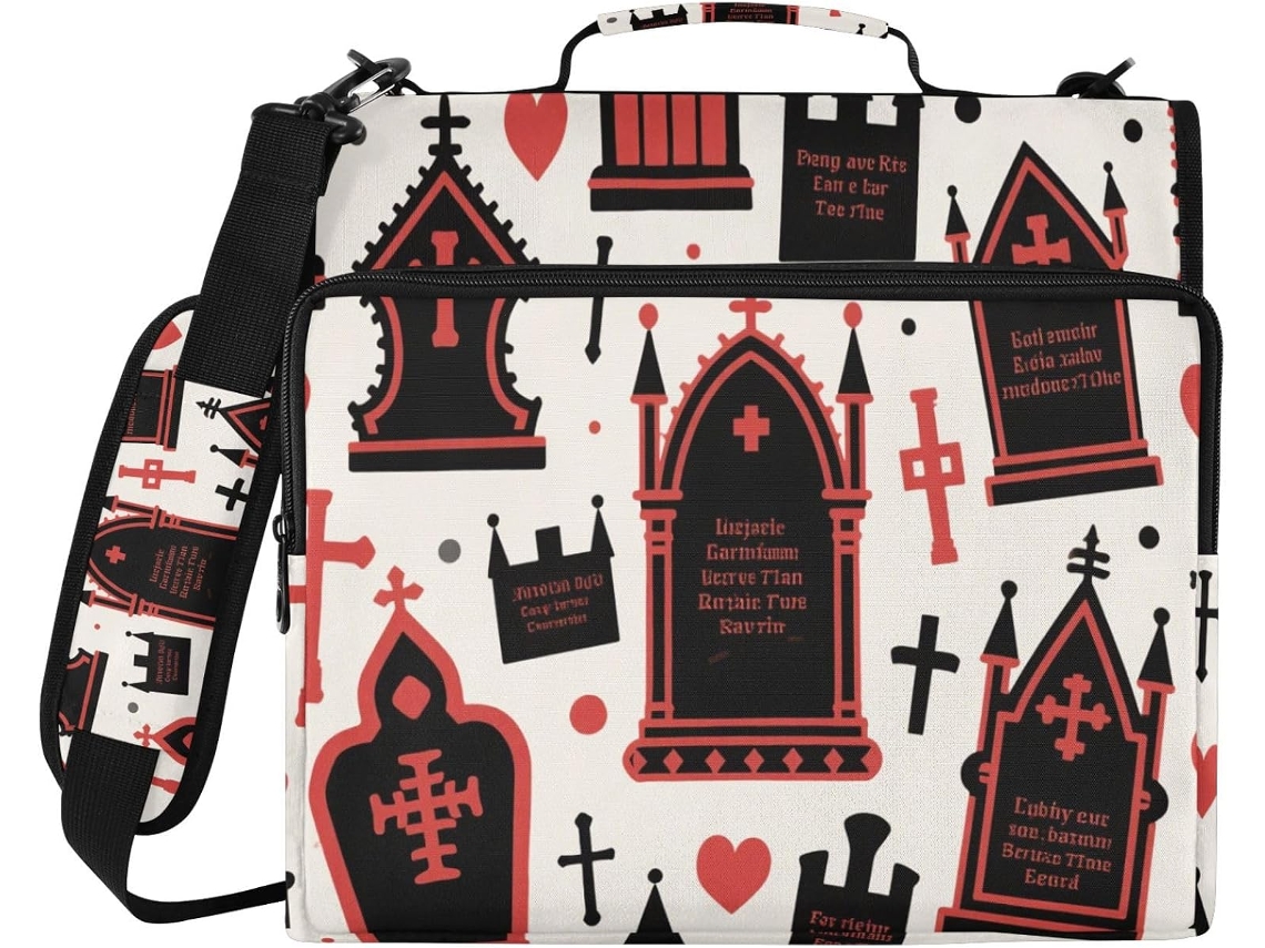 Pasta Organizadora De Halloween Gótica Vermelha E Preta Com 3-argolas 3, 8cm, Alça E De Ombro Removível, Grande