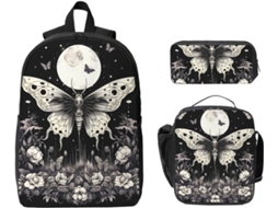 Conjunto 3 Mochilas Góticas Para Meninas Meninos Com Lancheira, Estojo, Mochila Escolar E Lancheira Térmica.