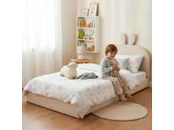 Cama Infantil Bege 90x200cm Com Poltrona Cabeça Coelho