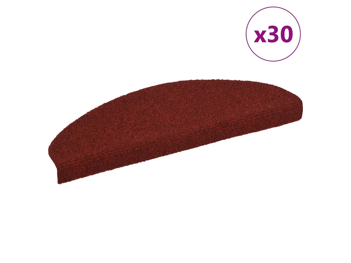 Vidaxl Tapetes de Escada Autoadesivos 30 Peças 65x21x4 Cm Vermelho Bordô Meio Redondo Grande